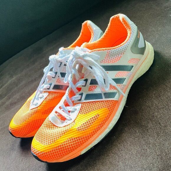NEW ADIDAS Adios Boost Racing Flasts 6.5 US 38 EU Orange Grey White - Picture 8 of 13